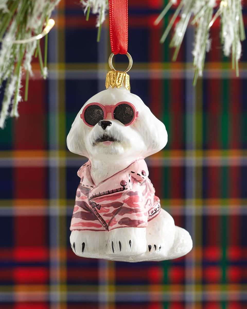 Bichon Frise with Pink Camo Coat Ornament